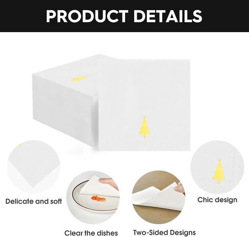 Horaldaily 100 Christmas Disposable Paper Decorative Guest Napkins, Gold Foil Christmas Pine Tree Hand Towel for Party Lunch Dinner Kitchen Bathroom in Saudi Arabia