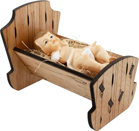 Baby Jesus in Manger | Perfect for Indoor Nativity Scene | Traditional Religious Christmas Decoration | Wooden Manger with Removable Baby Jesus | Great Gift | Choose from 3 Sizes (Large) in Saudi Arabia