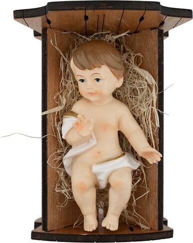 Baby Jesus in Manger | Perfect for Indoor Nativity Scene | Traditional Religious Christmas Decoration | Wooden Manger with Removable Baby Jesus | Great Gift | Choose from 3 Sizes (Large) in Saudi Arabia