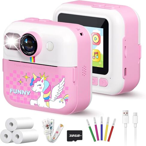 طباعة فورية لكاميرا الأطفال، كاميرا فورية بشاشة 2.4 بوصة للأطفال، مقاطع فيديو بدقة 1080 بكسل وكاميرا رقمية للأطفال Selife مع بطاقة 32 جيجابايت وورق طباعة، هدايا عيد الميلاد وكاميرا Unicon للأطفال من سن 3 إلى 12 عامًا in Kuwait