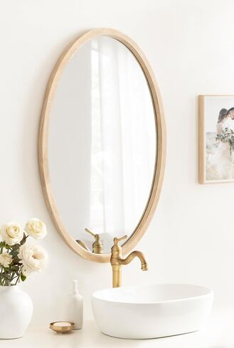 Kate and Laurel Hogan Farmhouse Oval Framed Wall Mirror, 18 x 24, Natural Rustic, Decorative Traditional Wood Mirror with Soft Curvature and Oval Shape in Saudi Arabia