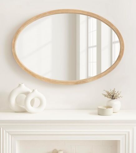Kate and Laurel Hogan Farmhouse Oval Framed Wall Mirror, 18 x 24, Natural Rustic, Decorative Traditional Wood Mirror with Soft Curvature and Oval Shape in Saudi Arabia