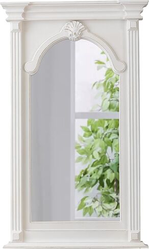 مرايا مقوسة لمنزل المزرعة لتزيين الحائط في غرفة المعيشة مقاس 26 × 43 بوصة، مرآة بيضاء منحوتة من الخشب الريفي، مرآة مستطيلة على الطراز الريفي الفرنسي لغرفة النوم في الردهة in Kuwait