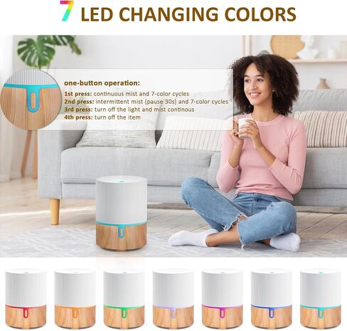 موزع روائح الزيوت العطرية من السيراميك، موزع روائح كهربائية للعلاج بالروائح العلاجية، موزع زيوت عطرية مع 7 ألوان LED/موزع روائح أوتوماتيكي بدون ماء للمنزل والمكتب 150 مل - أبيض in Kuwait
