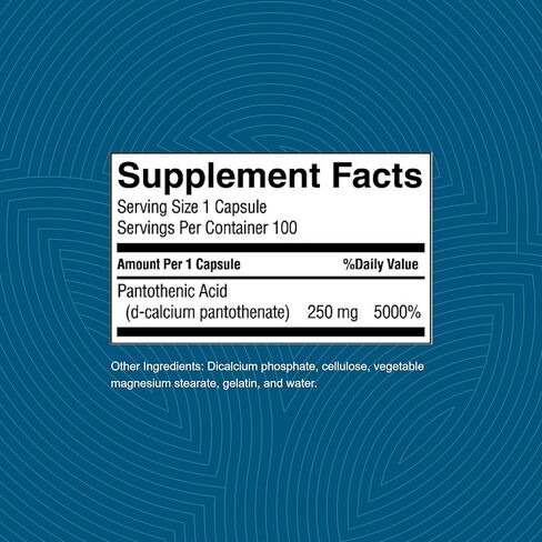 حمض البانتوثنيك لأشعة الشمس من الطبيعة، 100 كبسولة | فيتامين ب5 يدعم الجهاز العصبي، ويساعد على وظيفة الغدة الكظرية، وهو ضروري لصنع هرمونات معينة in Kuwait