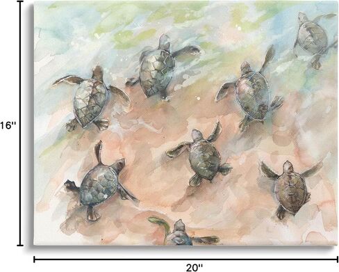 لوحة فنية جدارية من القماش من شركة Stupell Industries Baby Sea Turtles Swimming Shore، من تصميم Diannart in Kuwait