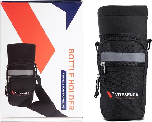 | Water Bottle Holder | Bottle Carrier with Strap | 2 Zippered Pocket Design | Insulated Neoprene Pouch | Reflective Material | Crossbody water bottle for outdoor hiking and camping in Saudi Arabia