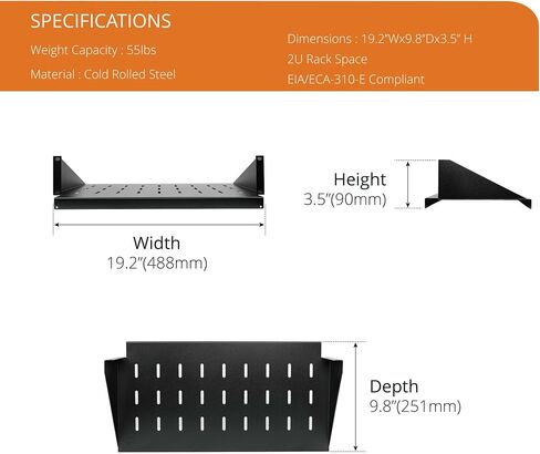 2U Heavy Duty Cantilever Center Mount Server Rack Shelves 2 pcs Set- Universal Vented Rack Mount Tray for 19inch Network Equipment Rack & Cabinet - Weight Capacity 110lb - 38inch Deep, Black in Saudi Arabia