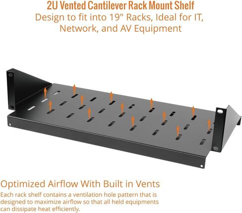 2U Heavy Duty Cantilever Center Mount Server Rack Shelves 2 pcs Set- Universal Vented Rack Mount Tray for 19inch Network Equipment Rack & Cabinet - Weight Capacity 110lb - 38inch Deep, Black in Saudi Arabia