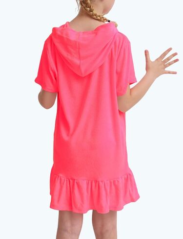 Girls Swim Cover Up MulticolorHooded Zip-Up Terry Swimsuit Ruffle Bathing Suit Kids Short Sleeve Swimwear in Kuwait