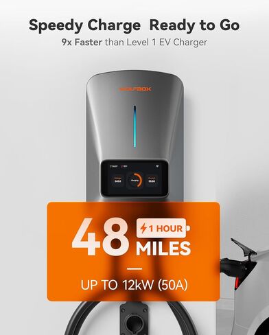 شاحن WOLFBOX المستوى 2 EV 50 أمبير - شاشة ذكية، بطاقة RFID، كابل 25 قدم، خارجي/داخلي، شاحن EV سلكي المستوى 2، شاحن سيارة كهربائي مزود بتقنية WiFi، محطات شحن المركبات الكهربائية 240 فولت in Saudi Arabia