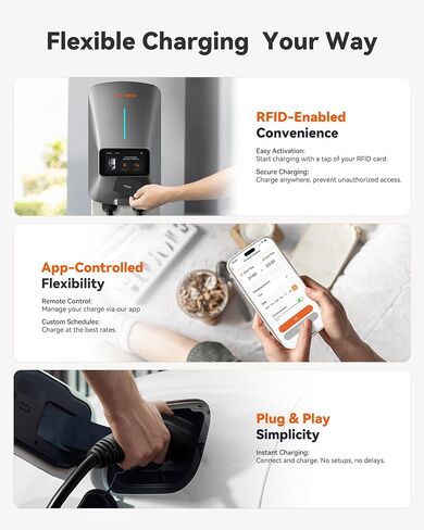 شاحن WOLFBOX المستوى 2 EV 50 أمبير - شاشة ذكية، بطاقة RFID، كابل 25 قدم، خارجي/داخلي، شاحن EV سلكي المستوى 2، شاحن سيارة كهربائي مزود بتقنية WiFi، محطات شحن المركبات الكهربائية 240 فولت in Saudi Arabia
