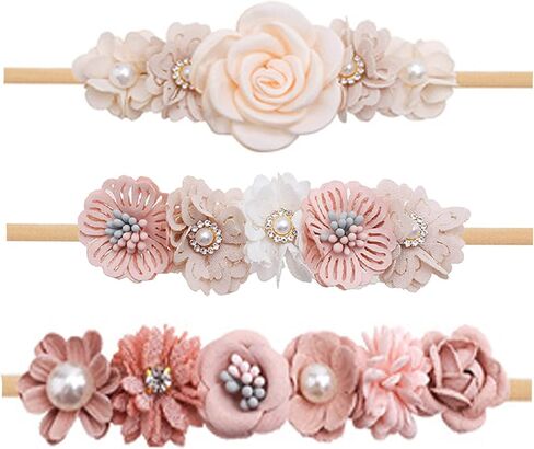 Baby Girl Elastic-Nylon-Flower-Headbands, Soft Floral Hairband for Toddler Newborn Infant Hair Accessories 3PCS in Saudi Arabia