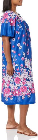 AmeriMark Women's & Women's Plus Border Lounge Dress- Short Sleeve Gown Sleepwear for Ladies, Black/White Border, MD in Kuwait