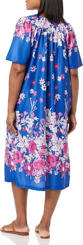 AmeriMark Women's & Women's Plus Border Lounge Dress- Short Sleeve Gown Sleepwear for Ladies, Black/White Border, MD in Kuwait