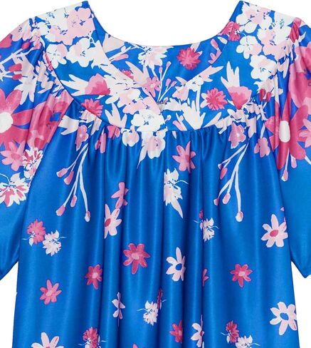 AmeriMark Women's & Women's Plus Border Lounge Dress- Short Sleeve Gown Sleepwear for Ladies, Black/White Border, MD in Kuwait