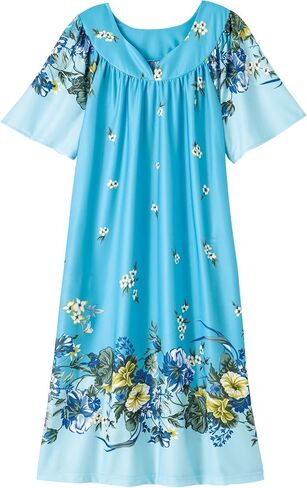 AmeriMark Women's & Women's Plus Border Lounge Dress- Short Sleeve Gown Sleepwear for Ladies, Black/White Border, MD in Kuwait