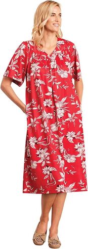 AmeriMark Women's & Women's Plus Border Lounge Dress- Short Sleeve Gown Sleepwear for Ladies, Black/White Border, MD in Kuwait