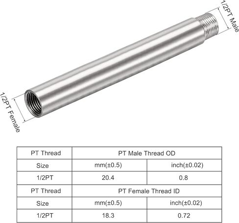 Shower Head Extension Arm, 2-Inch 1/2PT Male to 1/2PT Female Thread 304 Stainless Steel Cast Pipe Fitting Coupler in Kuwait