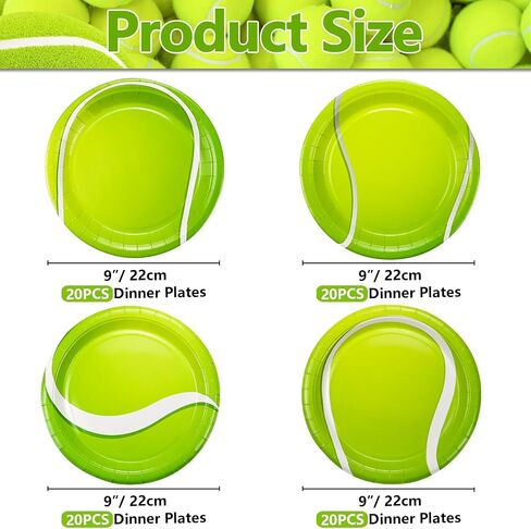 40Pcs Tennis Party Plates Decorations - Including 9" Tennisl Ball Plates Disposable Dinner Plates for Kids Tennis Fan Sports Event Tennis Theme Party Supplies in Saudi Arabia