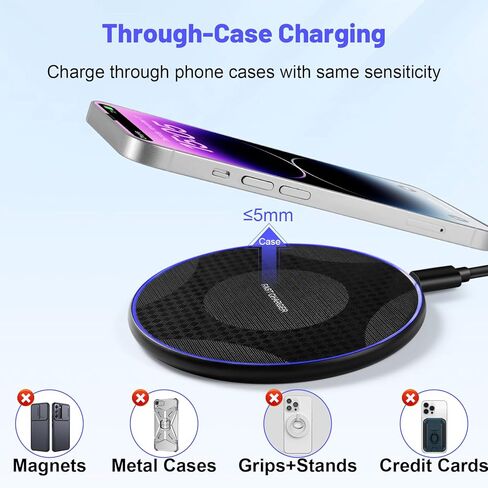 15W Fast Wireless Charger Pad,Wireless Phone Charging Station Compatible with iPhone 14/15/13/12/11/SE/X/AirPods,Fast Charge for Samsung Galaxy S23/S22/S21/S20/Note 20/Buds/Buds +,Pixel,LG G8/7 in Saudi Arabia