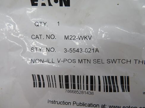 مفتاح محدد Eaton M22-WKV، وضعين، نمط مشغل الرافعة، حركة التشغيل والإيقاف، لون الإطار الفضي، نصف قطر دوران 90 درجة in Saudi Arabia