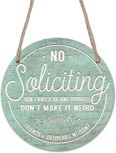 Wooden Sign for Front Door - No Soliciting, Don't Knock or Ring doorbell - 10" House Welcome Sign, Black Round Wood Hanging Sign for House Decor Home Decor, Gifts & Accessories - A01 in Saudi Arabia