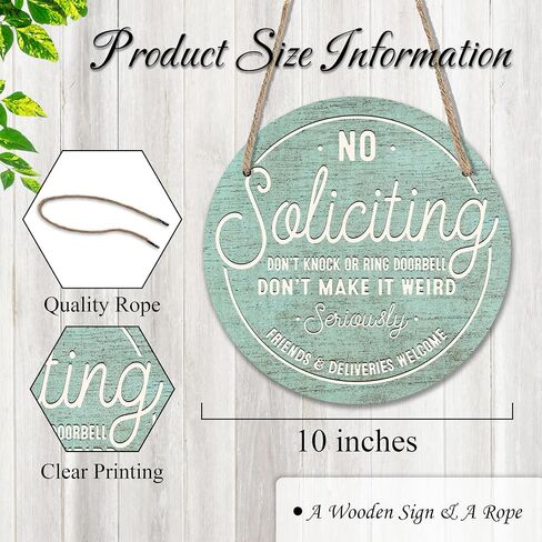 Wooden Sign for Front Door - No Soliciting, Don't Knock or Ring doorbell - 10" House Welcome Sign, Black Round Wood Hanging Sign for House Decor Home Decor, Gifts & Accessories - A01 in Saudi Arabia