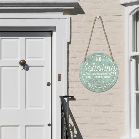 Wooden Sign for Front Door - No Soliciting, Don't Knock or Ring doorbell - 10" House Welcome Sign, Black Round Wood Hanging Sign for House Decor Home Decor, Gifts & Accessories - A01 in Saudi Arabia