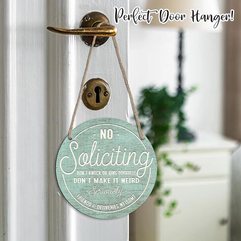 Wooden Sign for Front Door - No Soliciting, Don't Knock or Ring doorbell - 10" House Welcome Sign, Black Round Wood Hanging Sign for House Decor Home Decor, Gifts & Accessories - A01 in Saudi Arabia