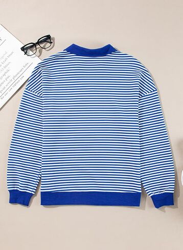 AlvaQ Womens Oversized Sweatshirts Casual Striped Long Sleeve Shirts Color Block Lapel V Neck Drop Shoulder Loose Tunic Tops in Saudi Arabia