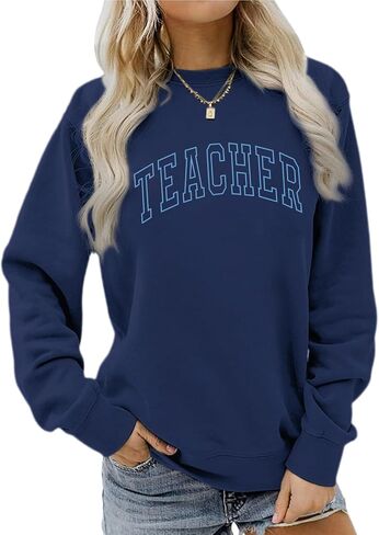Teacher Sweatshirts for Women Cute Teacher Life Graphic Shirt Inspirational Long Sleeve Crewneck Loose Pullover Tops in Kuwait