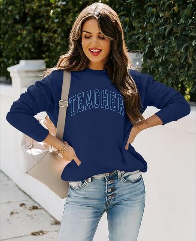 Teacher Sweatshirts for Women Cute Teacher Life Graphic Shirt Inspirational Long Sleeve Crewneck Loose Pullover Tops in Kuwait