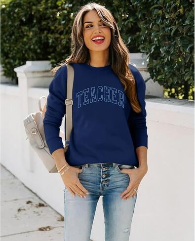 Teacher Sweatshirts for Women Cute Teacher Life Graphic Shirt Inspirational Long Sleeve Crewneck Loose Pullover Tops in Kuwait