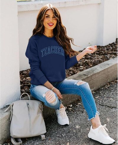 Teacher Sweatshirts for Women Cute Teacher Life Graphic Shirt Inspirational Long Sleeve Crewneck Loose Pullover Tops in Kuwait