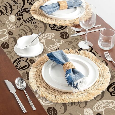 ليوبارد التمويه أوراق النخيل البني الجدول العداءين 70 بوصة طويلة الجدول عداء أنيقة الكتان مضمد وشاح مزرعة Tablerunner لحفل الزفاف / القهوة / طاولة الطعام / ديكور المنزل الطرف in Kuwait