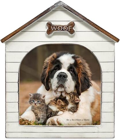 Isaac Jacobs 4x4 Natural Resin Sentiments Woof Doghouse Frame, Vertical Keepsake Photo Frame with Easel and Hanging Tabs for Tabletop, Desktop & Wall Display (4x4, Natural) in Saudi Arabia