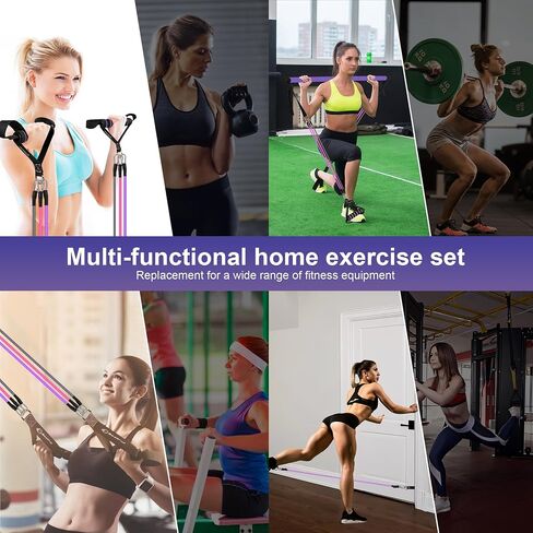 Portable Pilates Bar and Resistance Band Set with Handles. Multifunctional Family Gym with Door Anchor, Ankle Strap and Extended Rope - with Fitness Poster and Exercise Video in Saudi Arabia