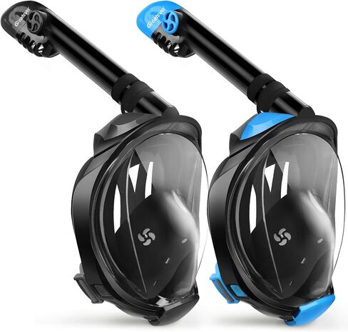 Greatever G2 Snorkeling gear for adults 2PCS, Full Face Snorkel Mask with Dry Top Snorkel, Anti-Leak & Anti-Fog Snorkel Mask Adult， Foldable Snorkeling Mask with Camera Mount mesh bag in Saudi Arabia