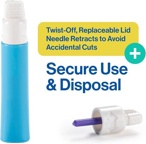 مشارط أمان يمكن التخلص منها لاختبار مرض السكري - 26 جم × 1.8 مم، إبر معقمة محملة مسبقًا - مشارط كيتو ومشارط مرضى السكري مع غطاء ملتوي لسهولة اختبار الدم في أي مكان بواسطة OWELL، 100 قيراط. in Kuwait