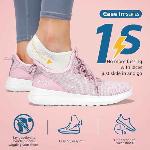 حذاء STQ سهل الارتداء بدون استخدام اليدين للنساء حذاء رياضي للمشي والحمل حذاء للحمل باللون الأبيض والأرجواني 9 in Kuwait