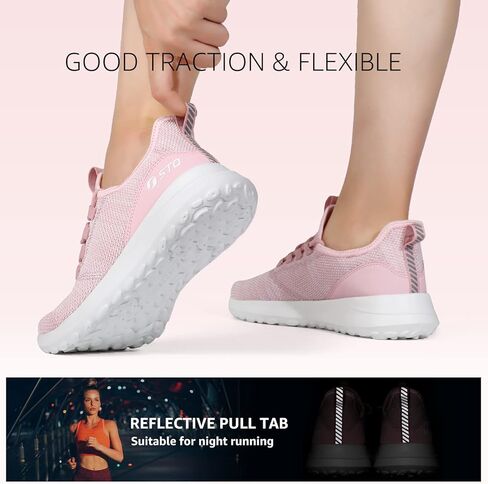 حذاء STQ سهل الارتداء بدون استخدام اليدين للنساء حذاء رياضي للمشي والحمل حذاء للحمل باللون الأبيض والأرجواني 9 in Kuwait