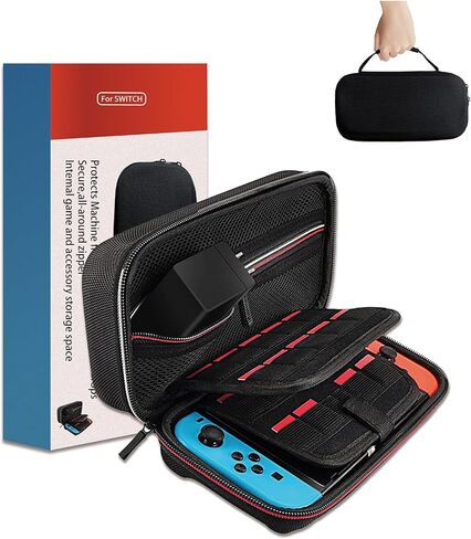 حقيبة حمل JOSHIOK متوافقة مع وحدة تحكم Nintendo Switch وSwitch OLED - حقيبة واقية صلبة محمولة للسفر مع 20 خرطوشة ألعاب لوحدة التحكم والملحقات بسحاب أسود in Kuwait