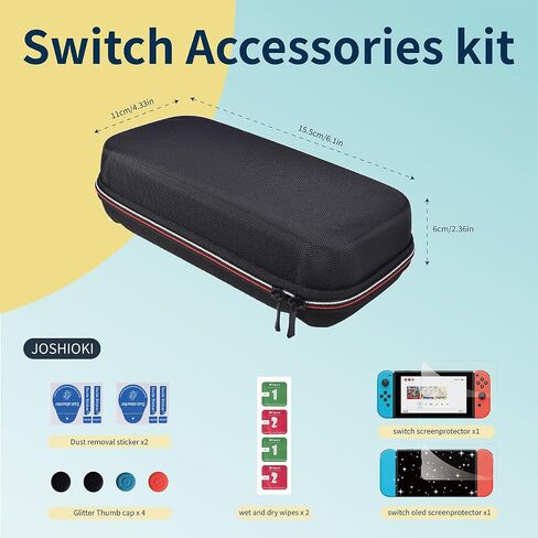 حقيبة حمل JOSHIOK متوافقة مع وحدة تحكم Nintendo Switch وSwitch OLED - حقيبة واقية صلبة محمولة للسفر مع 20 خرطوشة ألعاب لوحدة التحكم والملحقات بسحاب أسود in Kuwait
