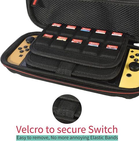 حقيبة حمل JOSHIOK متوافقة مع وحدة تحكم Nintendo Switch وSwitch OLED - حقيبة واقية صلبة محمولة للسفر مع 20 خرطوشة ألعاب لوحدة التحكم والملحقات بسحاب أسود in Kuwait