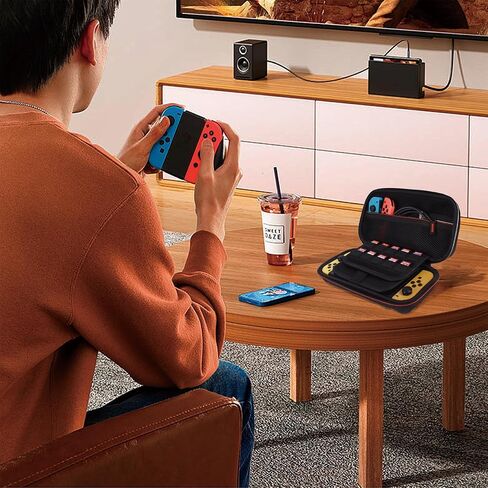 حقيبة حمل JOSHIOK متوافقة مع وحدة تحكم Nintendo Switch وSwitch OLED - حقيبة واقية صلبة محمولة للسفر مع 20 خرطوشة ألعاب لوحدة التحكم والملحقات بسحاب أسود in Kuwait