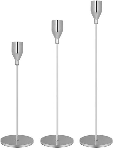 Silver Taper Candle Holders Set of 3,Wedding & Dinning Table Decorative Candlestick Holder,Metal Candelabra,Fits 3/4 inch Thick Candle & Led Candles in Saudi Arabia