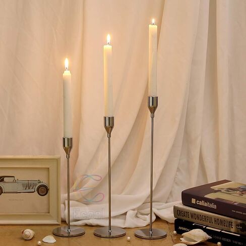 Silver Taper Candle Holders Set of 3,Wedding & Dinning Table Decorative Candlestick Holder,Metal Candelabra,Fits 3/4 inch Thick Candle & Led Candles in Saudi Arabia