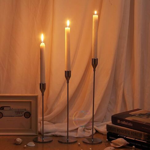 Silver Taper Candle Holders Set of 3,Wedding & Dinning Table Decorative Candlestick Holder,Metal Candelabra,Fits 3/4 inch Thick Candle & Led Candles in Saudi Arabia