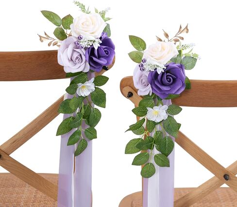 Set of 10 Wedding Aisle Decorations for Ceremony, Terracotta Pew Flowers for Church Chair Decorations, Chair Back Floral Decorations with Chiffon Ribbon in Kuwait